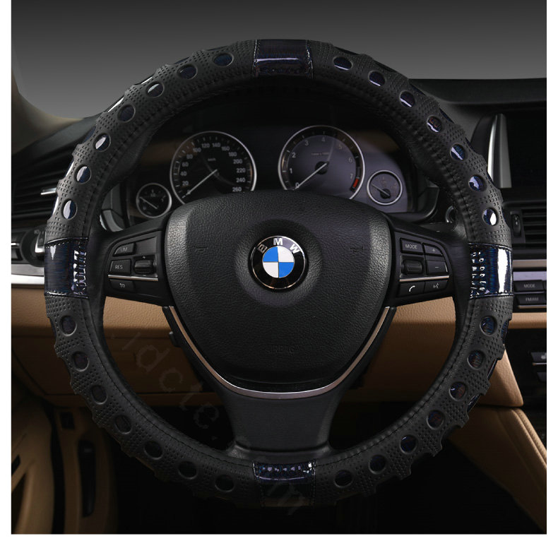 Man Hollow Anti-slip Glitter Car Steering Wheel Covers PU Leather 15 inch 38CM - Black