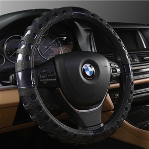 Man Hollow Anti-slip Glitter Car Steering Wheel Covers PU Leather 15 inch 38CM - Black