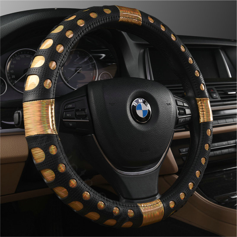 Man Hollow Anti-slip Glitter Car Steering Wheel Covers PU Leather 15 inch 38CM - Gold