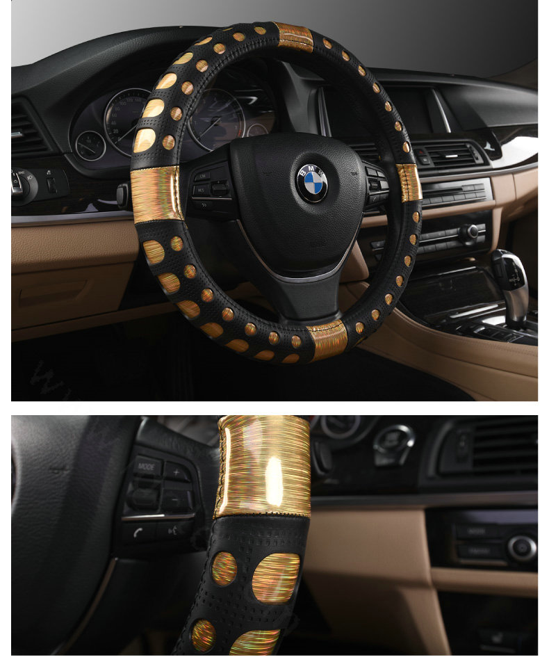 Man Hollow Anti-slip Glitter Car Steering Wheel Covers PU Leather 15 inch 38CM - Gold