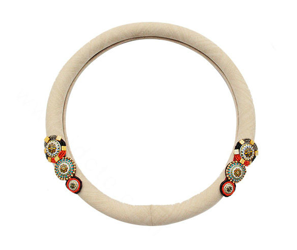 National Style Beaded Flax Universal Car Steering Wheel Covers 15 inch 38CM - Beige