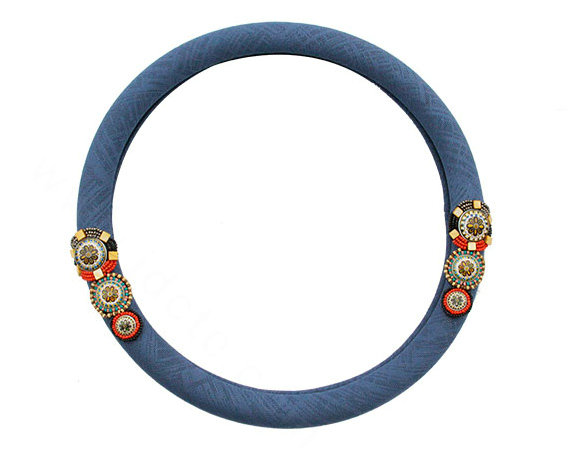 National Style Beaded Flax Universal Car Steering Wheel Covers 15 inch 38CM - Blue