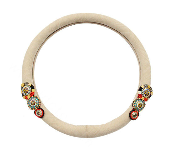 National Style Beaded Flax Universal Car Steering Wheel Covers 15 inch 38CM - Gray