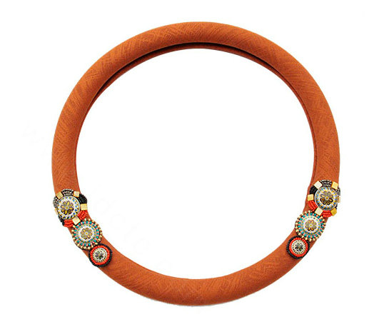 National Style Beaded Flax Universal Car Steering Wheel Covers 15 inch 38CM - Orange