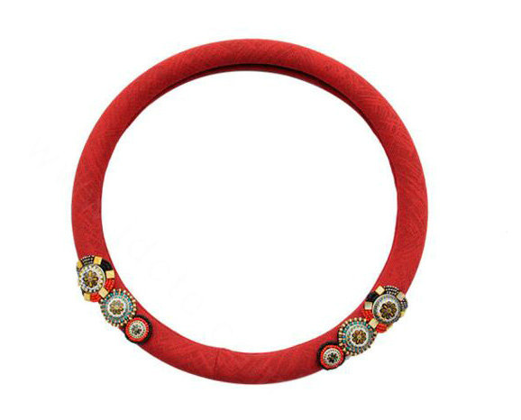 National Style Beaded Flax Universal Car Steering Wheel Covers 15 inch 38CM - Red