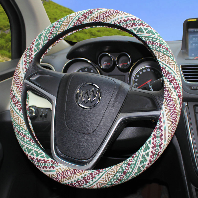 National Style Flax Universal Car Steering Wheel Covers 15 inch 38CM - Green Coffee