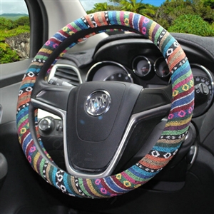 National Style Stripe Block Flax Universal Car Steering Wheel Covers 15 inch 38CM - Colour