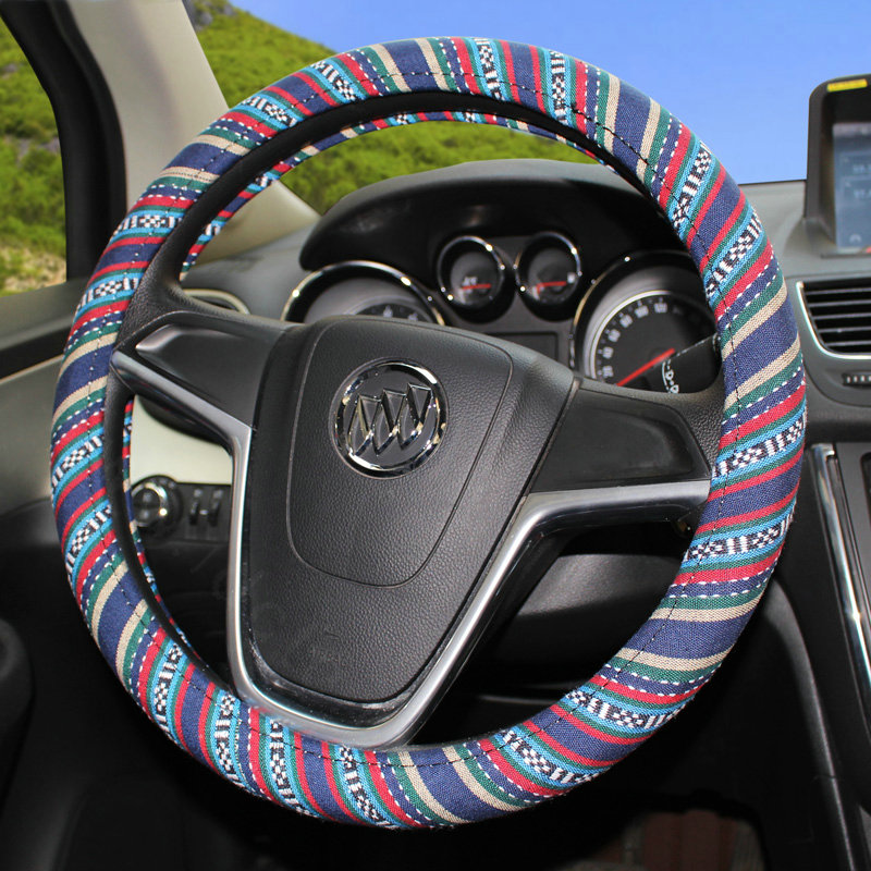 National Style Stripe Flax Universal Car Steering Wheel Covers 15 inch 38CM - Blue Red
