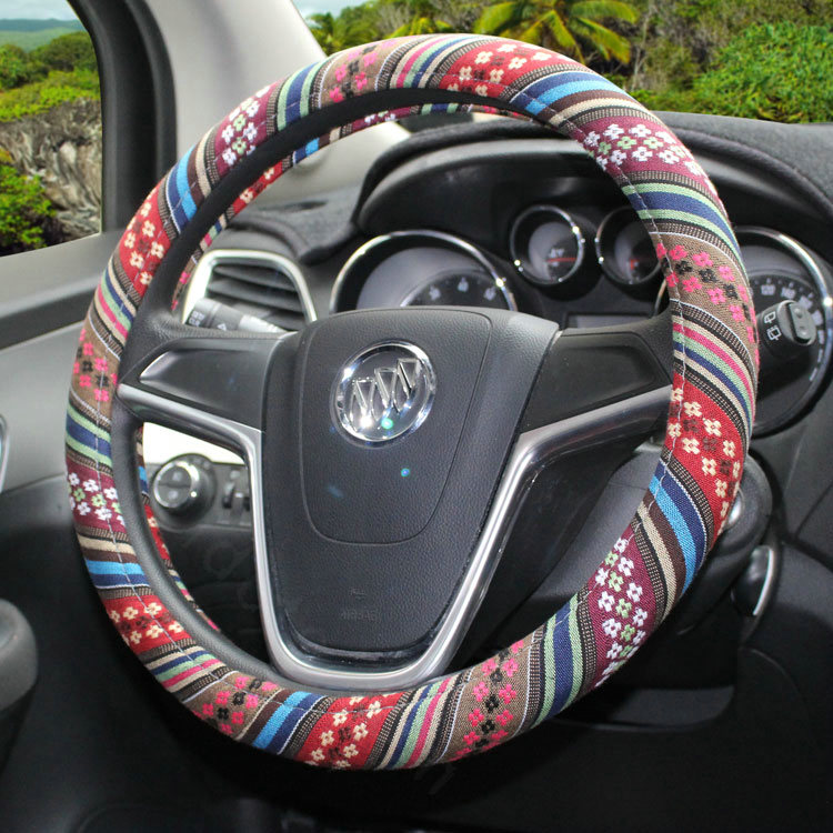 National Style Stripe Floral Flax Universal Car Steering Wheel Covers 15 inch 38CM - Colour