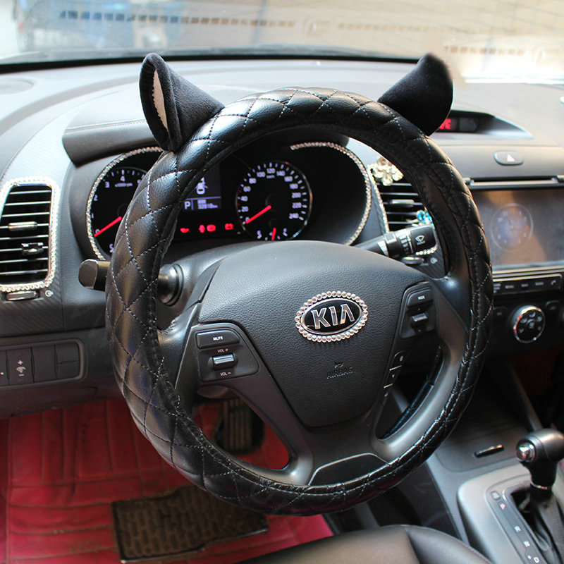 Personality Ears PU Leather Universal Car Steering Wheel Covers 15 inch - Black