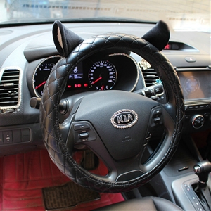 Personality Ears PU Leather Universal Car Steering Wheel Covers 15 inch - Black