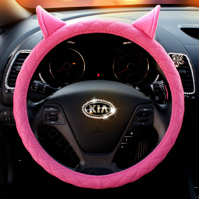 Personality Ears PU Leather Universal Car Steering Wheel Covers 15 inch - Rose