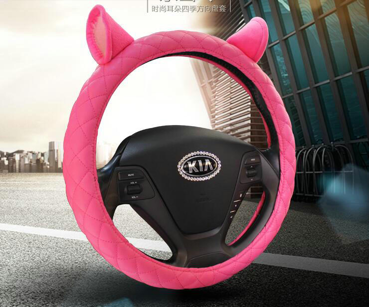 Personality Ears PU Leather Universal Car Steering Wheel Covers 15 inch - Rose