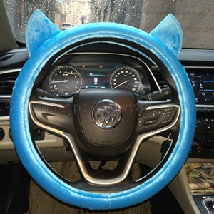 Personality Ears Short Plush Universal Car Steering Wheel Covers 15 inch - Blue