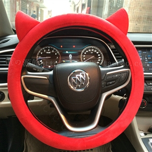 Personality Ears Short Plush Universal Car Steering Wheel Covers 15 inch - Red