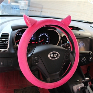 Personality Ears Short Plush Universal Car Steering Wheel Covers 15 inch - Rose