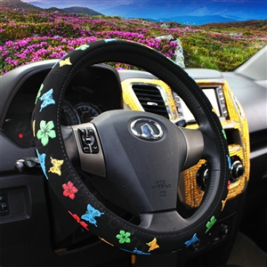Personalized Butterfly Flower Leather Universal Car Steering Wheel Covers 15 inch - Black