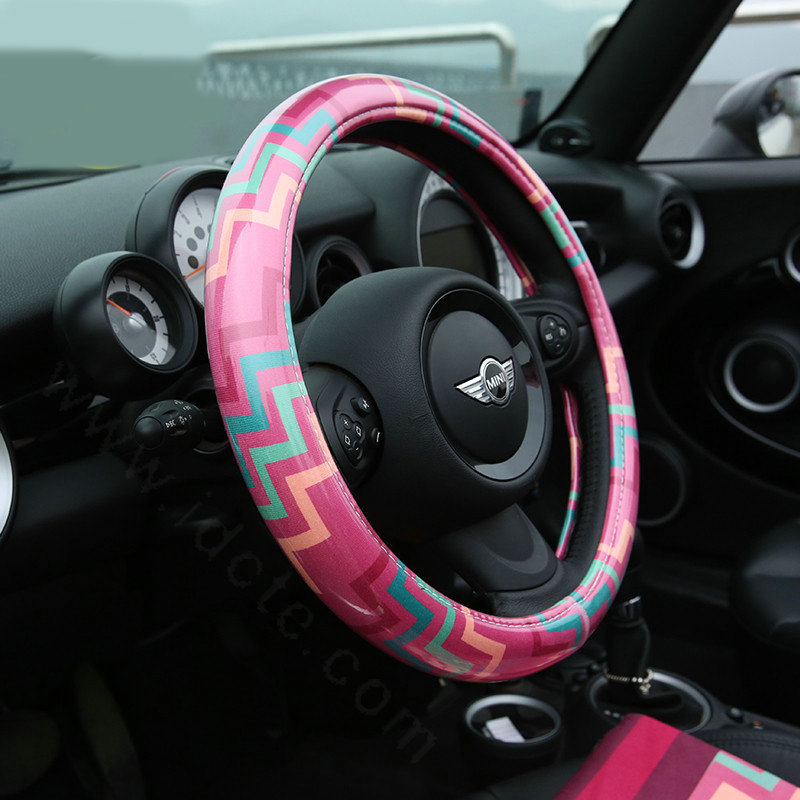 Personalized Curve Female Universal Car Steering Wheel Covers PVC 15 inch - Rose