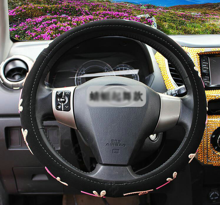 Personalized Dragonfly Leather Universal Car Steering Wheel Covers 15 inch - Black