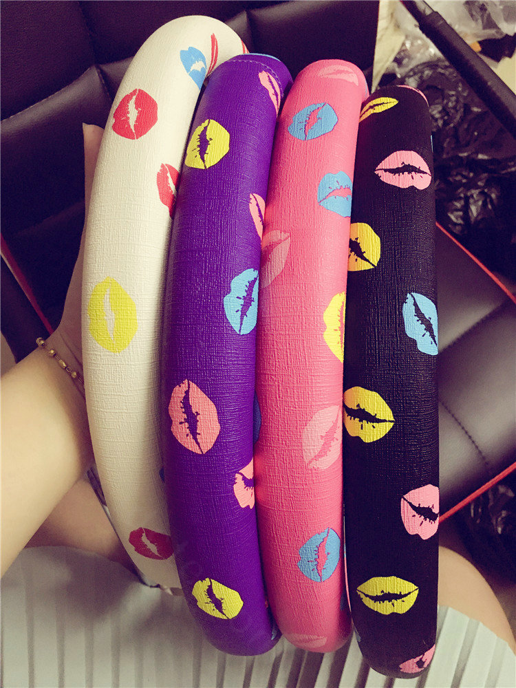 Personalized Lips Print Car Steering Wheel Covers PU Leather Universal 15 inch - Purple
