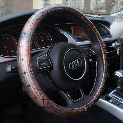 Personalized Plating Laser Leather Car Steering Wheel Covers 15 inch 38CM - Gray