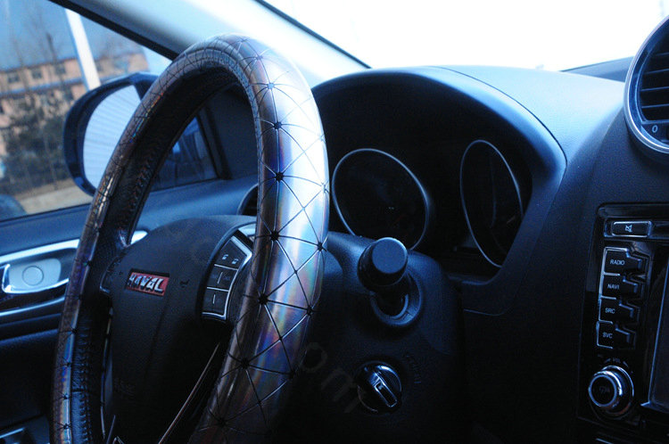 Personalized Plating Laser Leather Car Steering Wheel Covers 15 inch 38CM - Gray