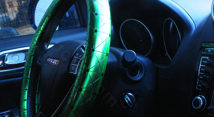 Personalized Plating Laser Leather Car Steering Wheel Covers 15 inch 38CM - Green
