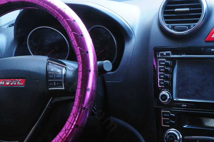 Personalized Plating Laser Leather Car Steering Wheel Covers 15 inch 38CM - Purple