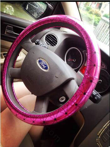 Personalized Plating Laser Leather Car Steering Wheel Covers 15 inch 38CM - Rose