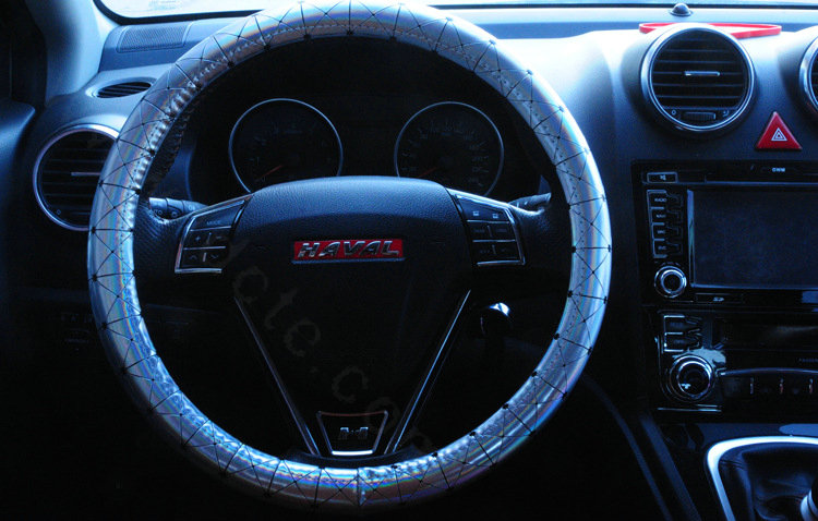 Personalized Plating Laser Leather Car Steering Wheel Covers 15 inch 38CM - Silver