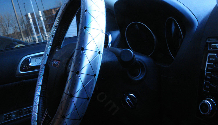 Personalized Plating Laser Leather Car Steering Wheel Covers 15 inch 38CM - Silver