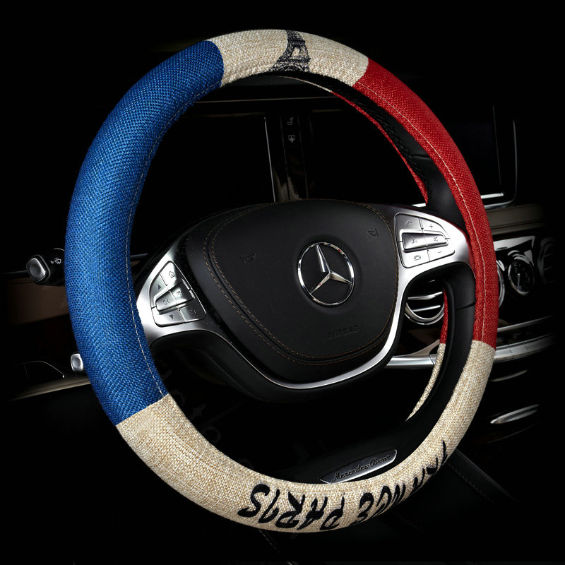 Personalized Printing Linen Auto Car Steering Wheel Covers 15 inch 38CM - Red Blue