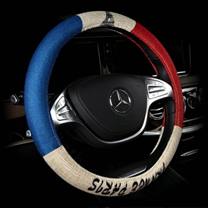 Personalized Printing Linen Auto Car Steering Wheel Covers 15 inch 38CM - Red Blue
