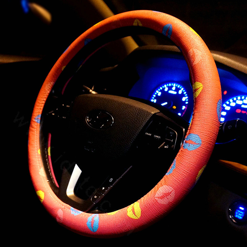 Personalized Sexy Lips PU Leather Universal Car Steering Wheel Covers 15 inch - Rose