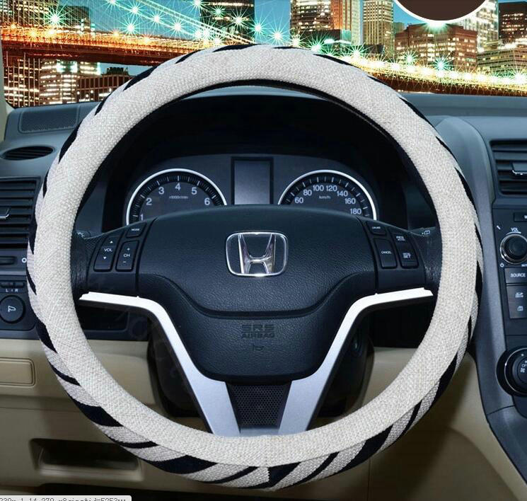 Personalized Stripe Linen Auto Car Steering Wheel Covers 15 inch 38CM - Beige