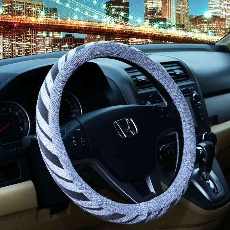 Personalized Stripe Linen Auto Car Steering Wheel Covers 15 inch 38CM - Gray