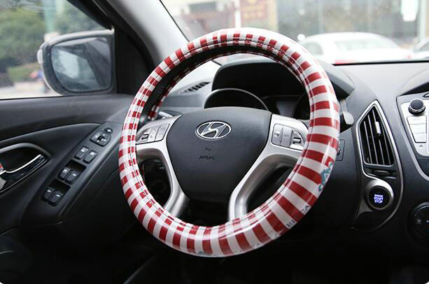 Personalized Stripe Monkey Universal Car Steering Wheel Covers PVC 15 inch - Red White