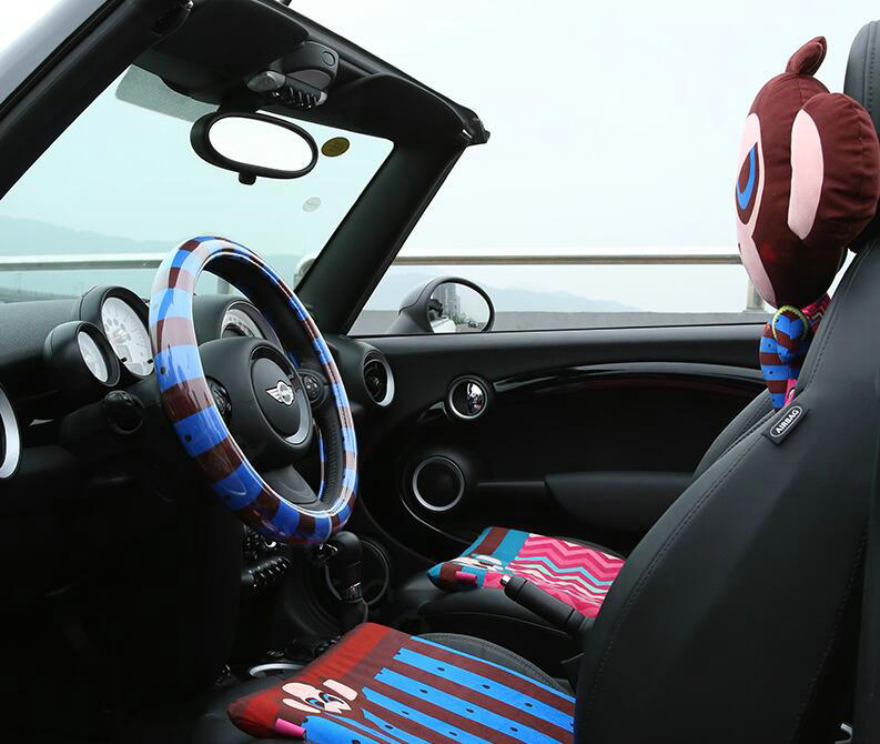 Personalized Stripe Universal Car Steering Wheel Covers PVC 15 inch - Blue Coffee