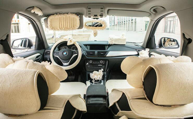 Princess Bowknot Lace Universal Car Steering Wheel Covers 15 inch 38CM - Beige