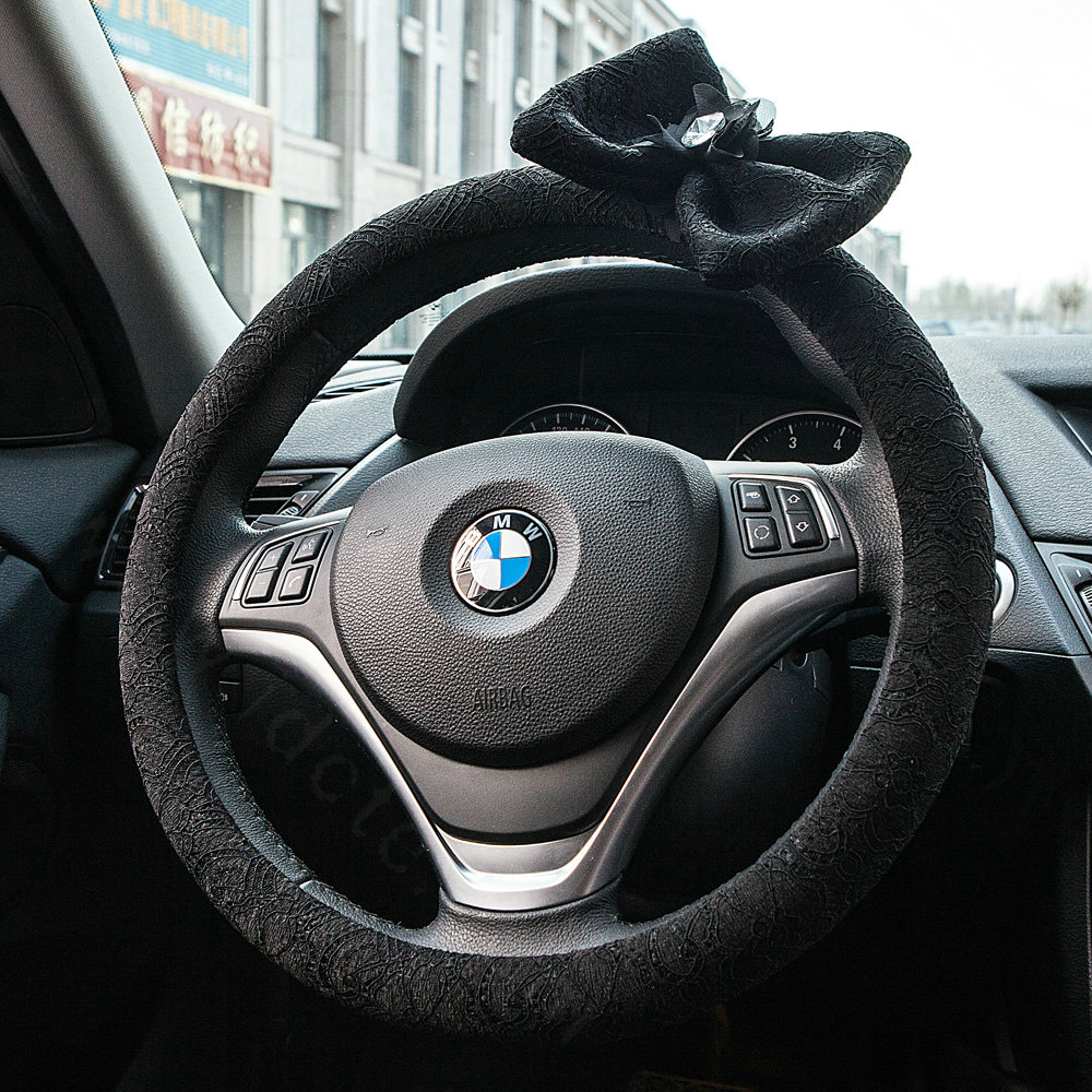 Princess Bowknot Lace Universal Car Steering Wheel Covers 15 inch 38CM - Black