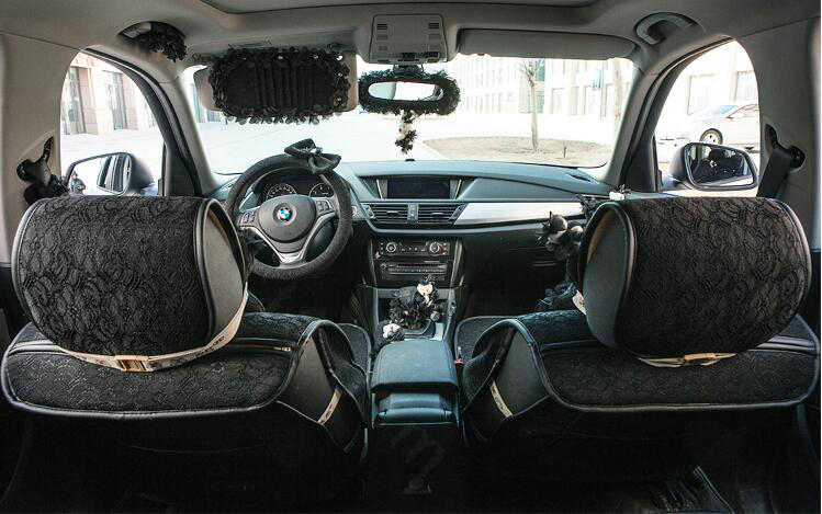 Princess Bowknot Lace Universal Car Steering Wheel Covers 15 inch 38CM - Black