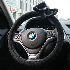 Princess Bowknot Lace Universal Car Steering Wheel Covers 15 inch 38CM - Black