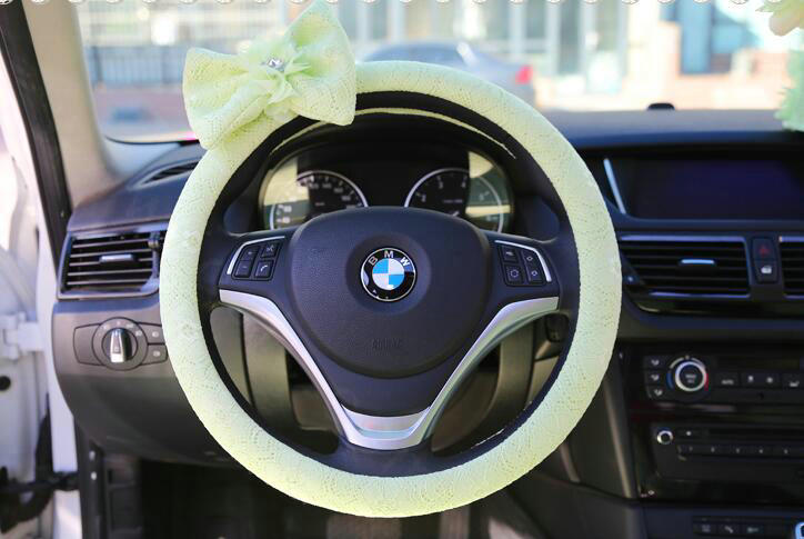 Princess Bowknot Lace Universal Car Steering Wheel Covers 15 inch 38CM - Green