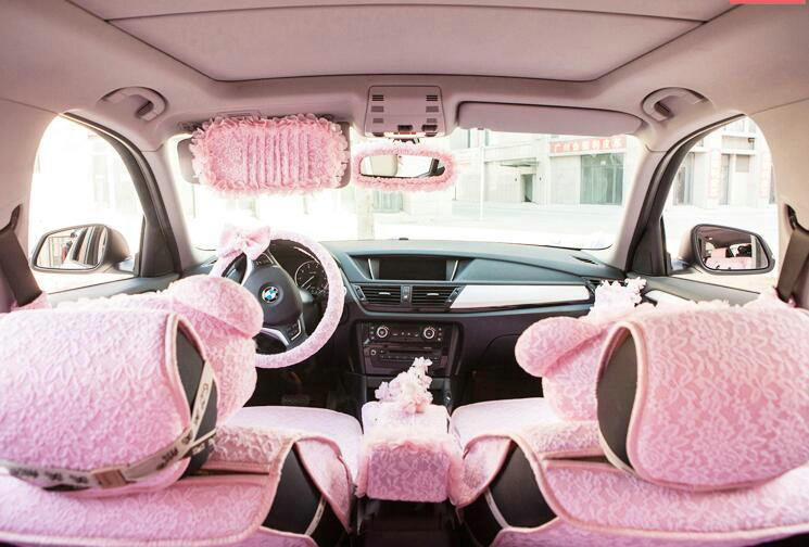 Princess Bowknot Lace Universal Car Steering Wheel Covers 15 inch 38CM - Pink