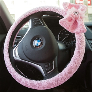 Princess Bowknot Lace Universal Car Steering Wheel Covers 15 inch 38CM - Pink