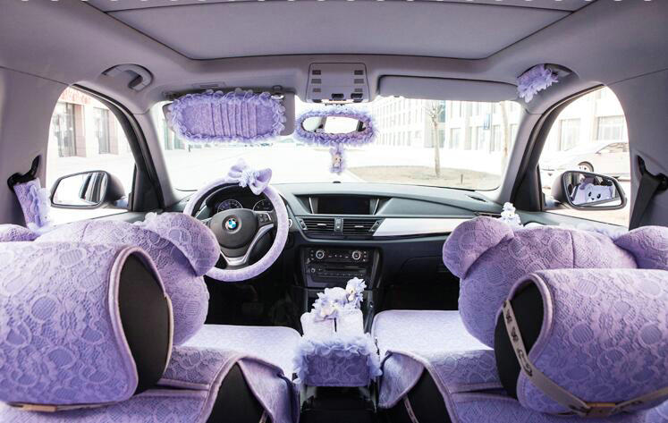 Princess Bowknot Lace Universal Car Steering Wheel Covers 15 inch 38CM - Purple
