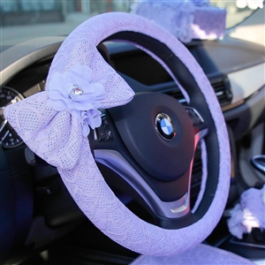 Princess Bowknot Lace Universal Car Steering Wheel Covers 15 inch 38CM - Purple