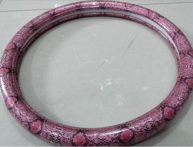 Snake Grain Glitter PU Leather Vehicle Steering Wheel Covers 15 inch 38CM - Rose
