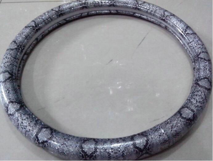 Snake Grain Glitter PU Leather Vehicle Steering Wheel Covers 15 inch 38CM - Sliver