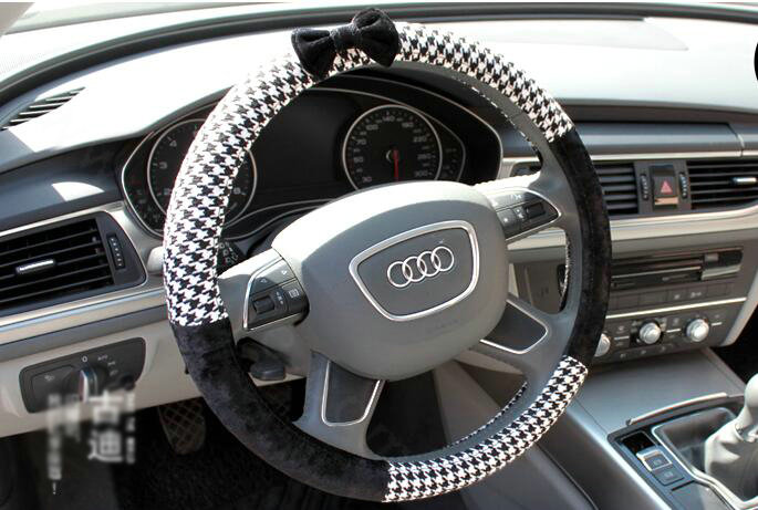 Swallow Gird Bowknot Flax Universal Car Steering Wheel Covers 15 inch 38CM - Black